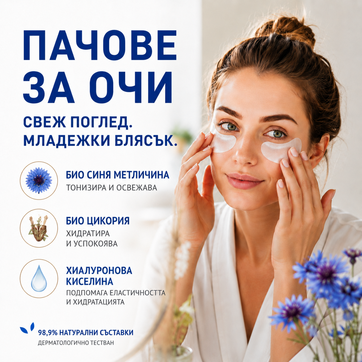 Хидратиращи пачове за очи с хиалуронова киселина „Младежки блясък“